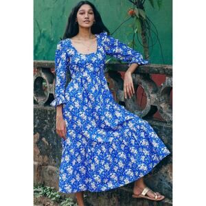 Pink City Prints Carys Midi Dress Royal Blue Bouquet Floral Ruffle Tuckernuck